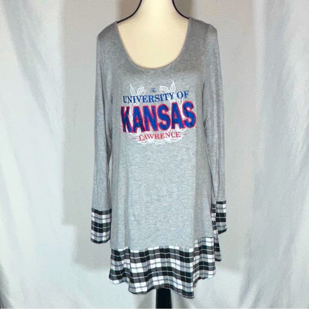 Gameday Couture • University Of Kansas KU Plaid Layered Long Sleeve Size XL